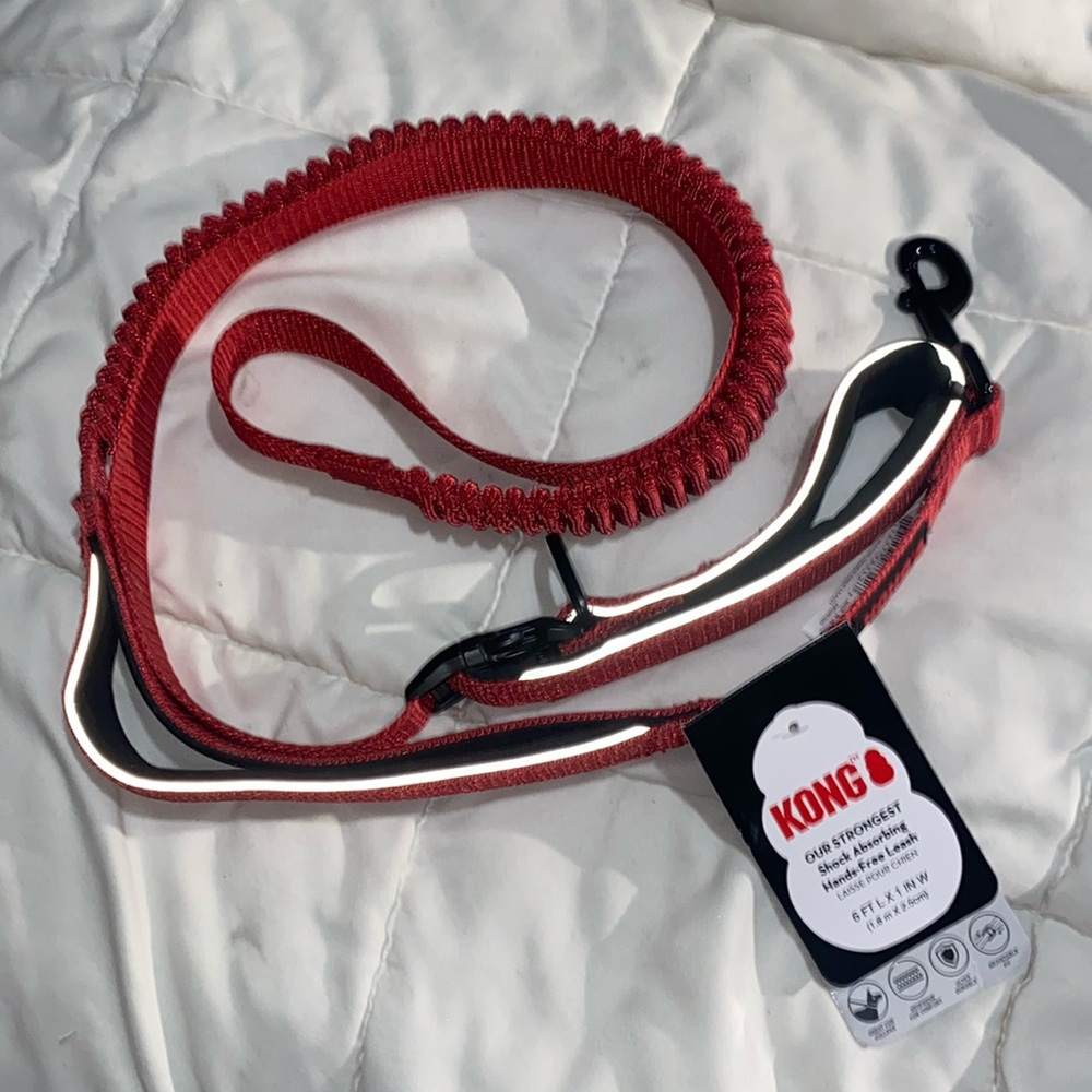 🐶 Kong 6ft Red Shock Absorbing Hands-free Dog Leash Collar Harness Pet Pets NWT